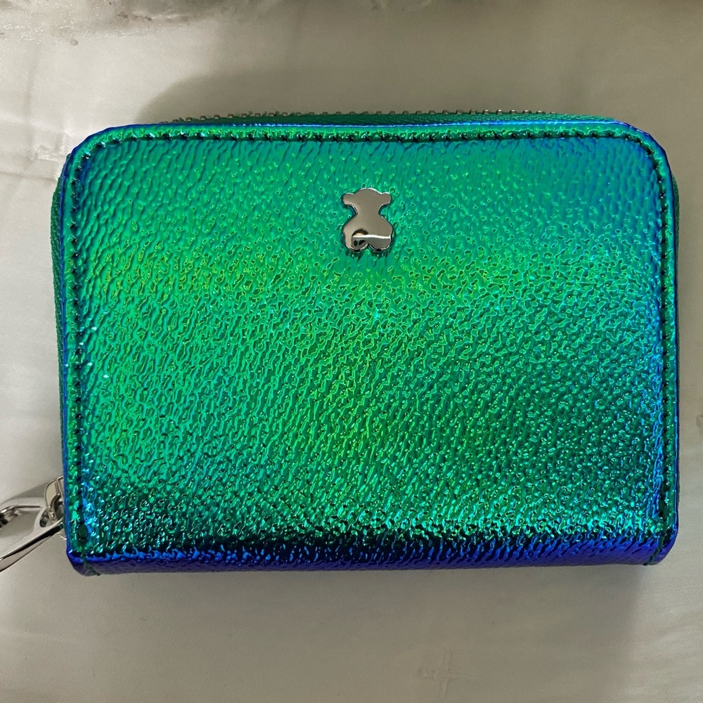 Tous Iridescent Green Zip Around Wallet